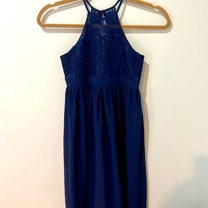 Iefiel Sz 10 Girl’s Navy Sleeveless Lace & Soft Gauze   Maxi Dress w/ Keyhole